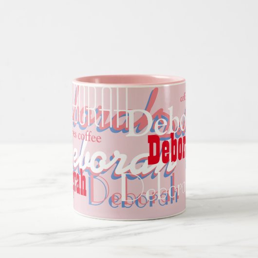 niedliches rosa Namensmuster, personalisiert Zweifarbige Tasse (Mittel)