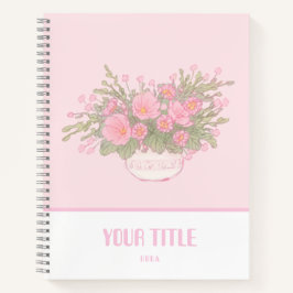 Niedliches rosa Notebook mit handgezeichnet Blume Notizblock
