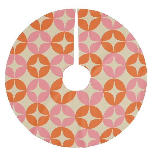 Niedliches rosa Orange Mitte Mod geometrisches Mus Polyester Weihnachtsbaumdecke (Vorderseite)