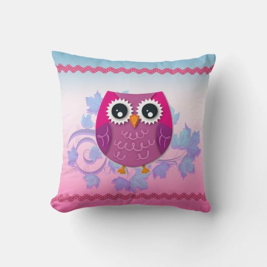 Niedliches rosa Owl Illustration Kissen (Vorderseite)
