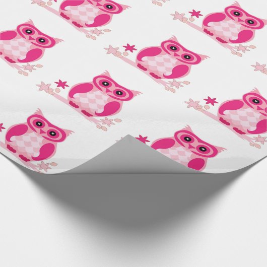 Niedliches rosa Owl Wrapper Geschenkpapier (Ecke)