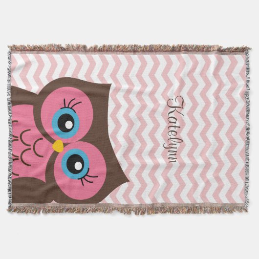 Niedliches rosa Owl Zickzack Zigzag Custom Throw B Decke (Vorderseite)