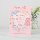 Niedliches rosa Party mit Stars und Popcor Einladung (Stehend Vorderseite)