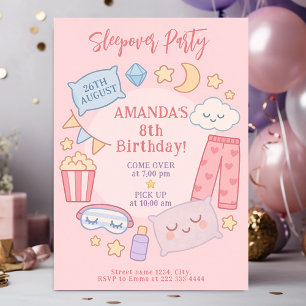 Niedliches rosa Party mit Stars und Popcor Einladung