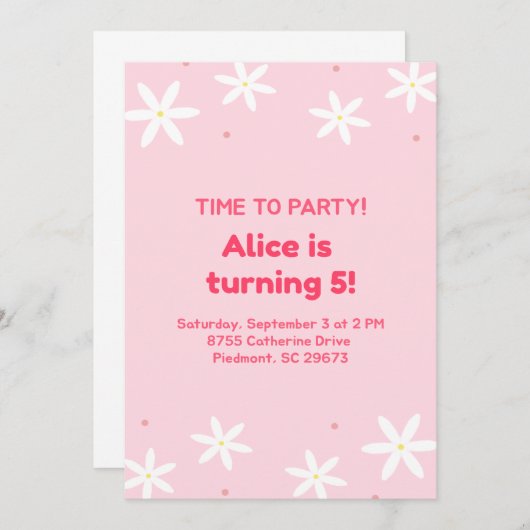 Niedliches rosa Party Vorlage für die Einladung vo (Vorne/Hinten)