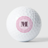 Niedliches rosa Preppy-Strip-Monogramm personalisi Golfball (Vorderseite)