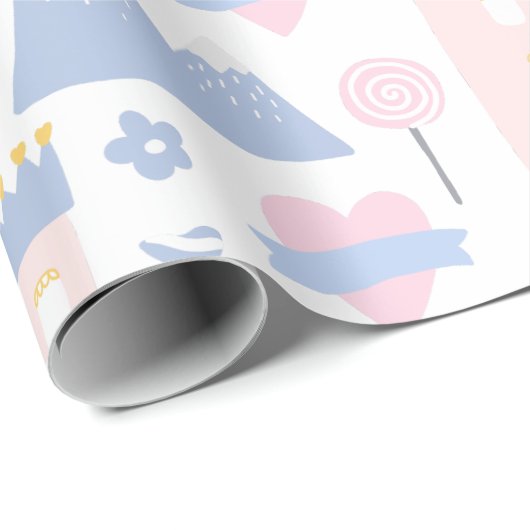 Niedliches rosa Prinzessenschloss mit Herz Geschenkpapier (Rolleneckpunkt)