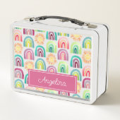 Niedliches rosa Regenbogen- und Sonnen-Muster zurü Metall Brotdose (Rückseite)