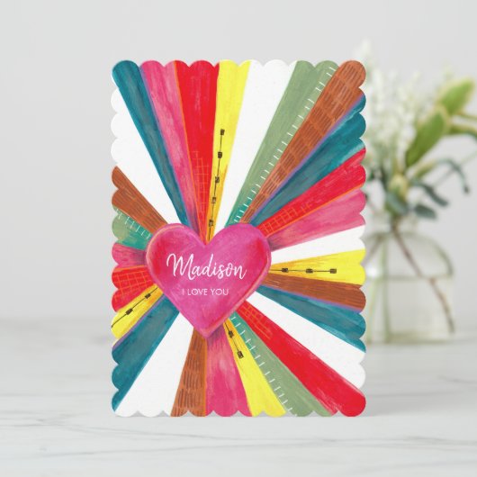 Niedliches Rosa Regenbogenherz Feiertagskarte (Stehend Vorderseite)