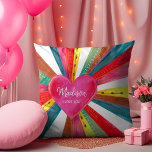 Niedliches Rosa Regenbogenherz Kissen<br><div class="desc">Valentine rosa Sonne Sonne Regenbogen Retro-Herz Valentine's Abbildung mit benutzerdefinierten personalisierten Namen und Text ' I Liebe you'. Original Handgemalte Kunstwerke von Caroline Bonne Müller</div>