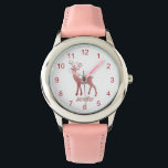 niedliches Rosa Rentier Weihnachtsfest personalisi Armbanduhr<br><div class="desc">niedliche Rentiere Weihnachten personalisierte Mädels sehen</div>