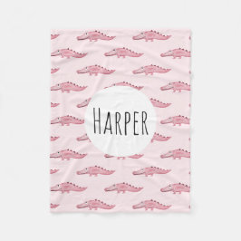 Niedliches rosa Safari Krokodile-Muster und Name d Fleecedecke