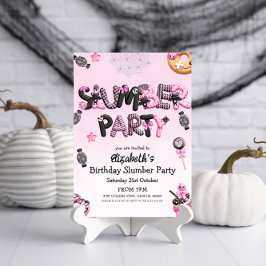 Niedliches Rosa Schwarzes Halloween-Party Einladung
