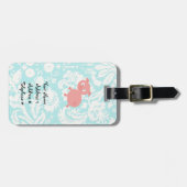 Niedliches rosa Schwein; Aquamariner Damast Gepäckanhänger (Vorderseite horizontal)