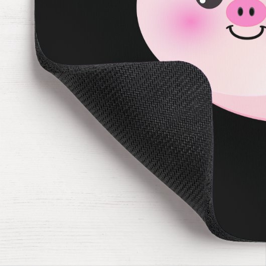Niedliches rosa Schwein auf Schwarzem Mousepad (Ecke)