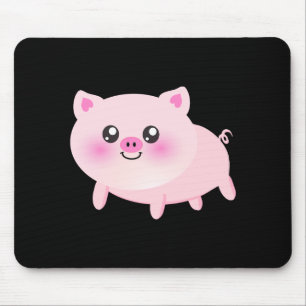 Niedliches rosa Schwein auf Schwarzem Mousepad