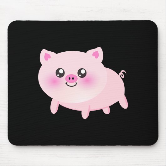 Niedliches rosa Schwein auf Schwarzem Mousepad (Vorne)