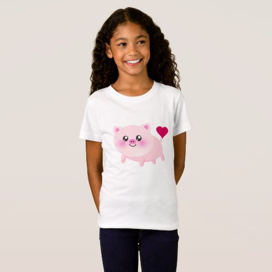 Niedliches rosa Schwein auf Schwarzem T-Shirt (Vorne ganz)