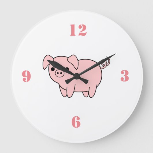 niedliches, rosa Schwein Große Wanduhr (Vorderseite)