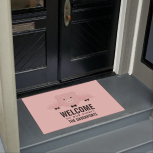 Niedliches rosa Schwein Herzlich willkommen bei un Fußmatte