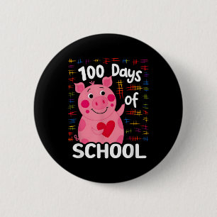 Niedliches rosa Schwein mit Herz 100 Schultage 100 Button