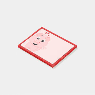 Niedliches rosa Schwein und Herz Post-it Klebezettel