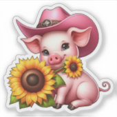 Niedliches rosa Schweinefleisch mit Cowgirl-Hut mi Aufkleber (Vorderseite)