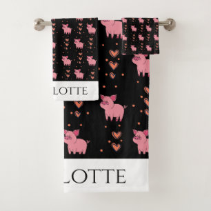 Niedliches rosa Schweinekraut Muster Liebe Tiere H Badhandtuch Set