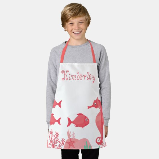 Niedliches rosa Seepferd und Freunde Schürze (Getragen)