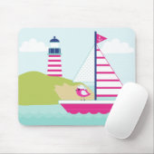 Niedliches rosa Segelboot und Leuchtturm Mousepad (Mit Mouse)