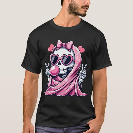 Niedliches Rosa Skelett Hochsaison Halloween für D T-Shirt (Vorderseite)