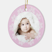 Niedliches Rosa Snowflake Rahmen Girl Foto Weihnac Keramik Ornament (Links)