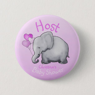 Niedliches Rosa steigt Elefant-Baby-Duschen-Wirt Button