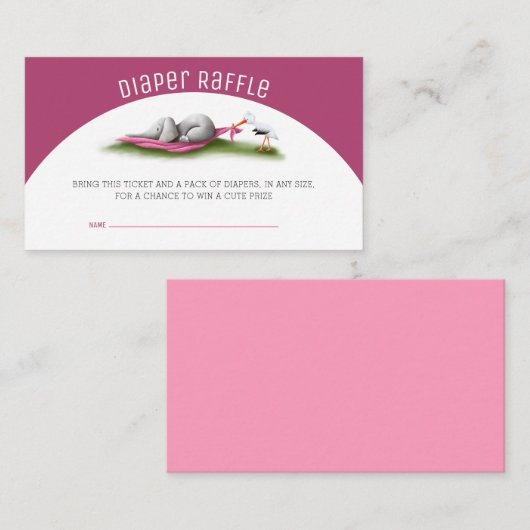 Niedliches rosa Storchelephant-Windelwölfe Begleitkarte (Vorne/Hinten)