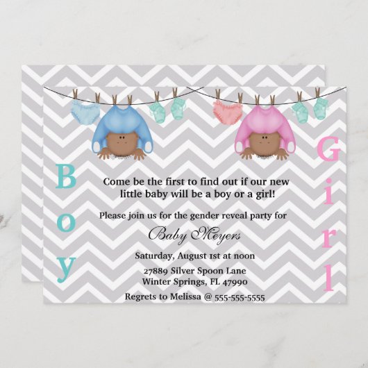 Niedliches rosa u. blaues Geschlecht decken Party Einladung (Vorne/Hinten)