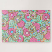 Niedliches Rosa und Aquamarine Donuts Kunst Puzzle (Horizontal)