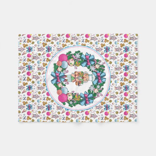 Niedliches Rosa und blaues Weihnachtslied Fleecedecke (Vorderseite (Horizontal))