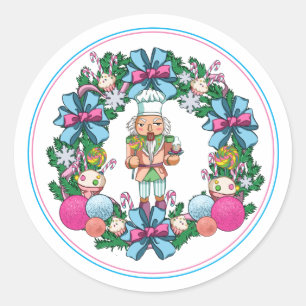 Niedliches Rosa und blaues Weihnachtslied Runder Aufkleber