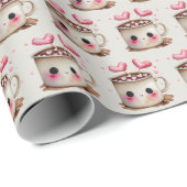 Niedliches rosa und cremefarbenes Kakao-Muster Geschenkpapier (Rolleneckpunkt)