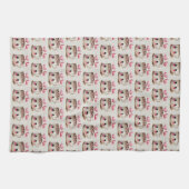 Niedliches rosa und cremefarbenes Kakao-Muster Geschirrtuch (Horizontal)