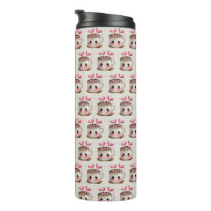 Niedliches rosa und cremefarbenes Kakao-Muster Thermosbecher