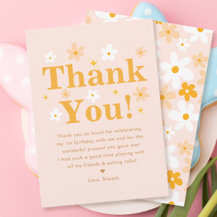 Niedliches Rosa und gelbe Daisy Birthday Girl Dankeskarte