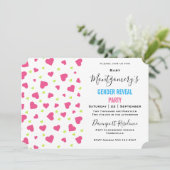 Niedliches rosa und grünes Herz-Muster Geschlechts Einladung (Stehend Vorderseite)