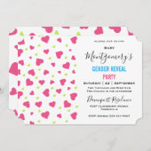 Niedliches rosa und grünes Herz-Muster Geschlechts Einladung (Vorne/Hinten)