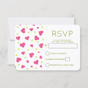 Niedliches rosa und grünes Herz-Muster RSVP Karte