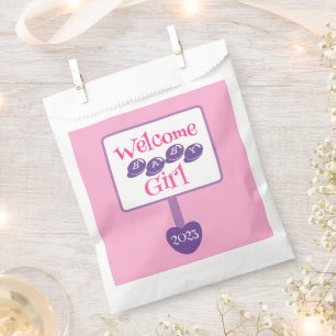 Niedliches Rosa und Lila Baby Girl Dusche Wegweise Geschenktütchen