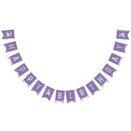 Niedliches Rosa und Lila Einhorn Happy Birthday Wimpelkette