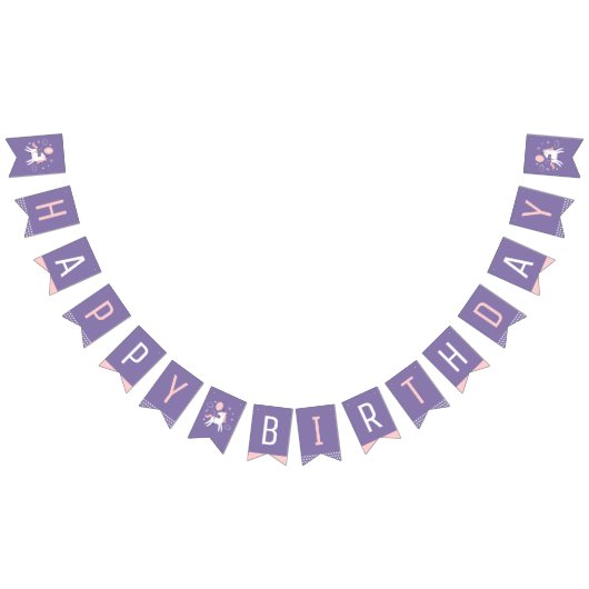 Niedliches Rosa und Lila Einhorn Happy Birthday Wimpelkette (Alle)