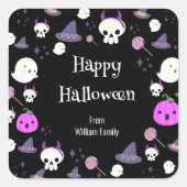 Niedliches Rosa und Lila Ghost Happy Halloween Quadratischer Aufkleber (Vorderseite)