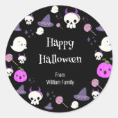 Niedliches Rosa und Lila Ghost Happy Halloween Runder Aufkleber (Vorderseite)